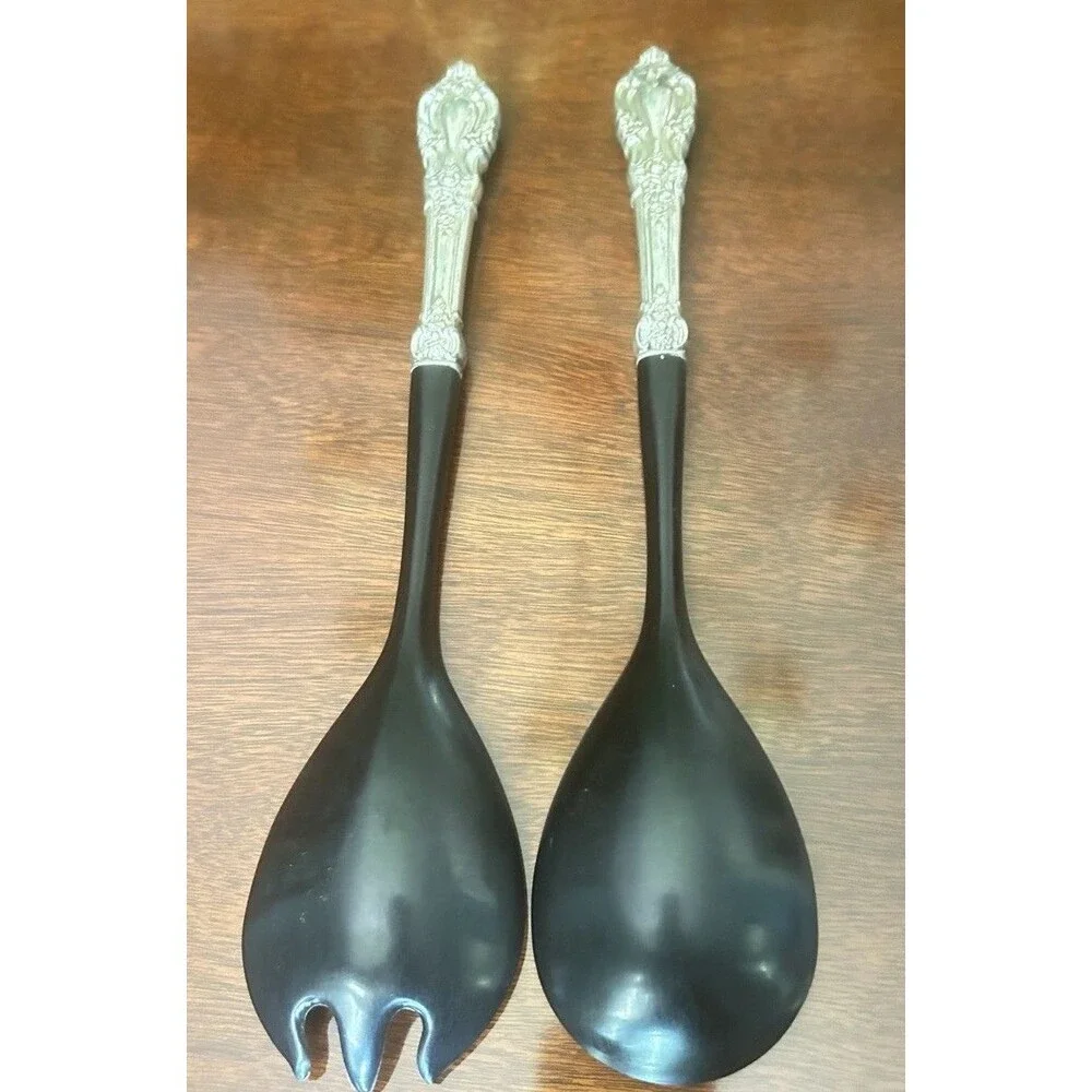 Eloquence by Lunt Sterling Silver Salad Serving Set With Black Celluloid Bowls